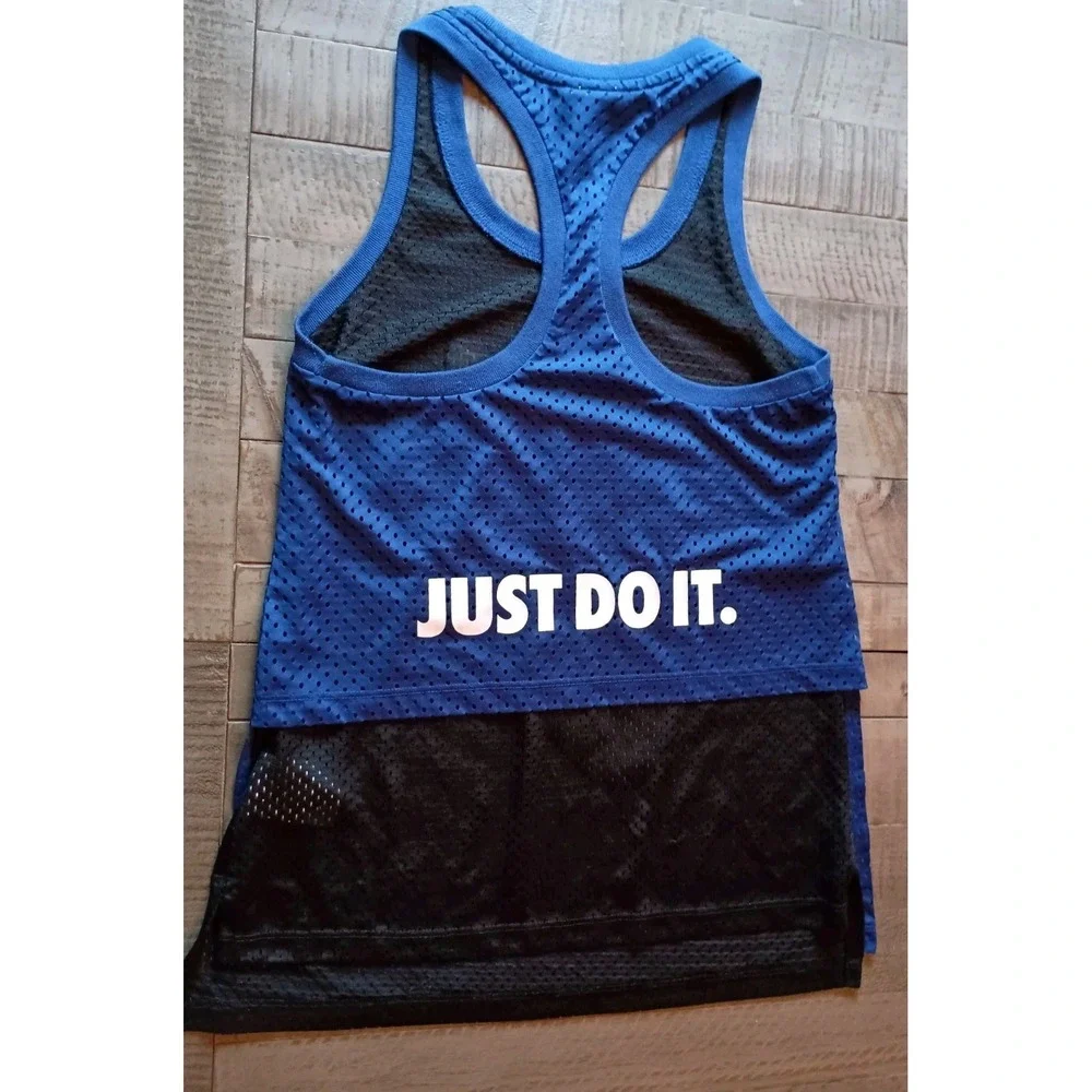 Nike‎ Black And Blue Mesh Double Layer Racer Back Tank 